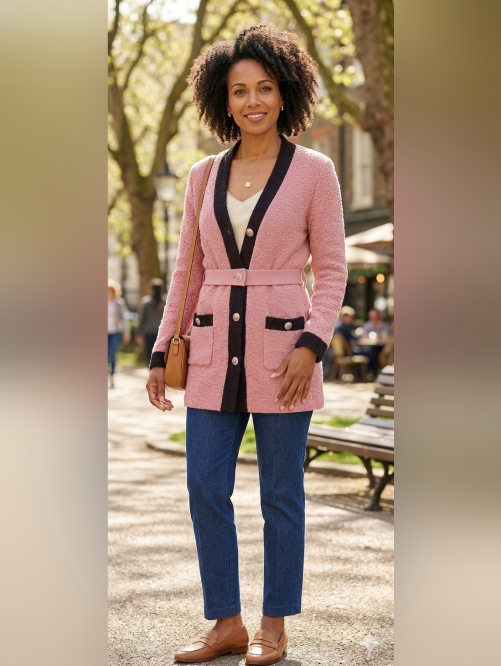 CHANEL Pink and Black 100% Wool Belted Cardigan Fall '24 Look 19/21 FR 38/US6/Sm